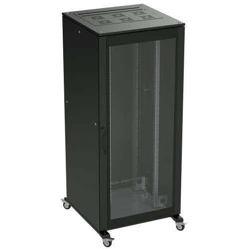 Напольный шкаф 24U 600х1000 двери стекло/сплошная, укомплектован вводом и заглушками RAL9005 | R5IT2461GSB | DKC