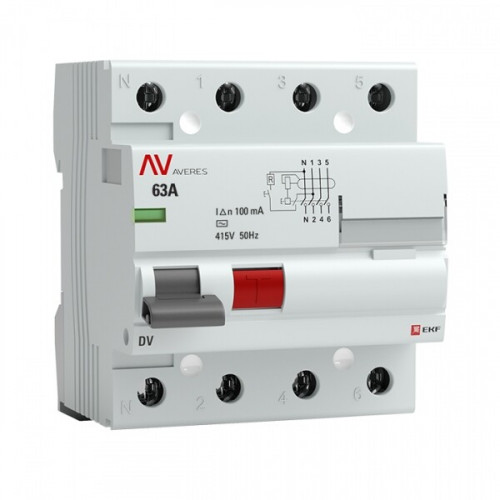 Выключатель дифференциальный (УЗО) DV 4п 63А 100мА тип AC AVERES | rccb-4-63-100-ac-av | EKF