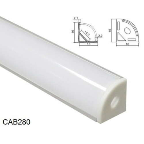 Профиль алюминиевый для светодиодной ленты угловой круглый с заглушками, серебро CAB280 2 м,(в комплекте 2 заглушки, 4 крепежа) | 10299 | FERON