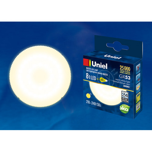 Лампа светодиодная LED-GX53-8W/WW/GX53/FR PLZ01WH LED, матовая. . | UL-00001672 | Uniel