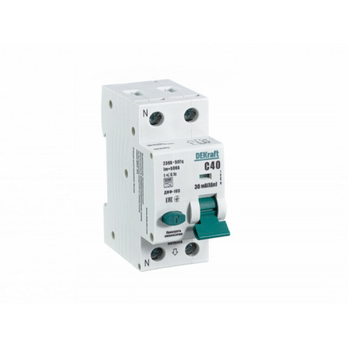 Автоматический выключатель дифференциального тока АВДТ 1Р+N 40А 30мА тип A х-ка С ДИФ-103 6кА | 16233DEK | DEKraft