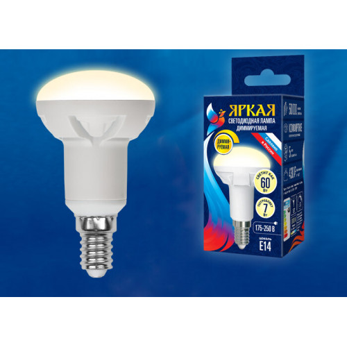 Лампа светодиодная LED-R50 7W/3000K/E14/FR/DIM PLP01WH LED, димм.. 