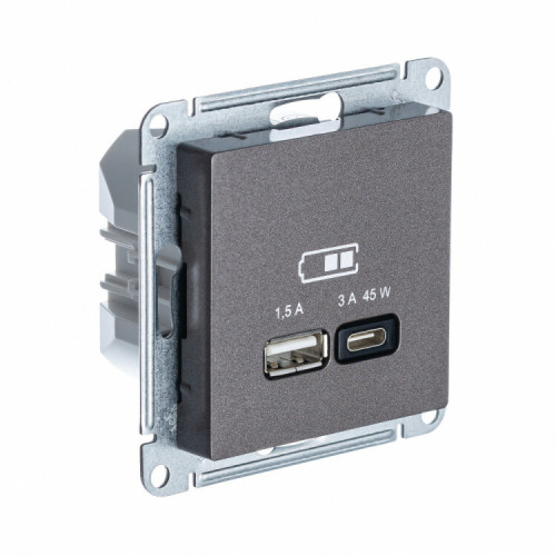 ATLASDESIGN МОККО USB РОЗЕТКА A + тип-C 45W высокоскор.заряд. QC PD | ATN000629 | SE