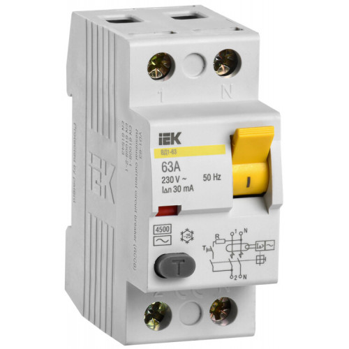 Выключатель дифференциальный (УЗО) ВД1-63 2п 63А 30мА тип AC | MDV10-2-063-030 | IEK
