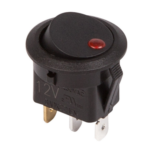 Выключатель клавишный круглый 12V 16А (3с) ON-OFF черный с красной подсветкой | 36-2580 | REXANT