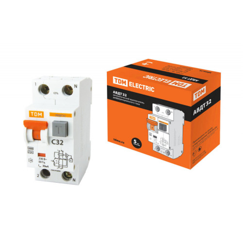 Выключатель автоматический дифференциального тока АВДТ 32 1п+N 32А C 30мА тип A | SQ0202-0032 | TDM