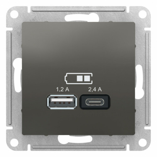 ATLASDESIGN Сталь USB РОЗЕТКА A+С, 5В/2,4 А, 2х5В/1,2 А, механизм | ATN000939 | SE
