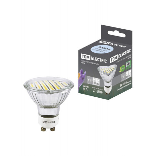 Лампа светодиодная LED 3Вт GU10 220В 4000К PAR16 SMD отражатель (рефлектор) | SQ0340-0027 | TDM