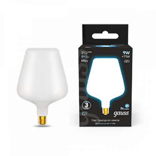 Лампа светодиодная Filament V160 9W 890lm 4100К Е27 milky LED 1/6 | 1016802209 | Gauss