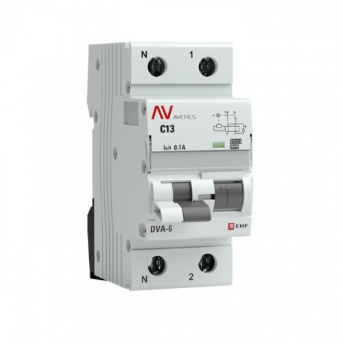 Выключатель автоматический дифференциального тока DVA-6 1п+N 13А C 100мА тип A AVERES | rcbo6-1pn-13C-100-a-av | EKF
