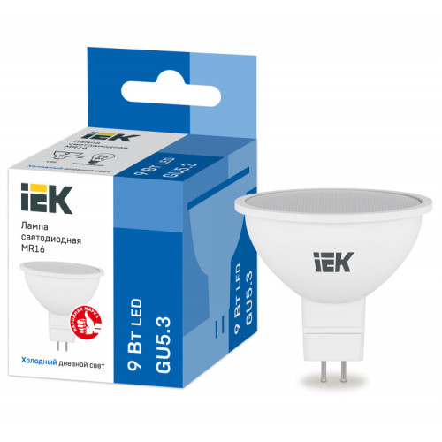 Лампа светодиодная LED MR16 софит 9Вт 230В 6500К GU5.3 | LLE-MR16-9-230-65-GU5 | IEK