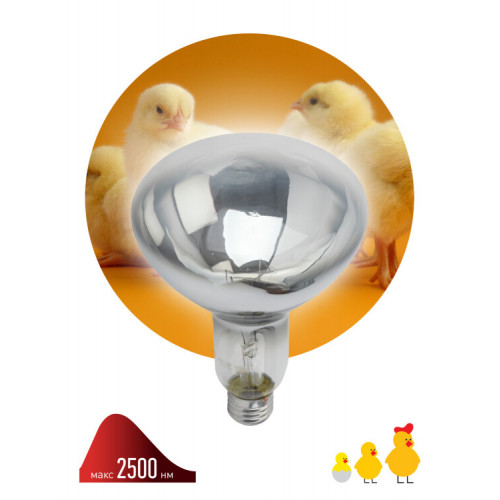 Инфракрасная лампа 250Вт ИКЗ 220-250 R127 Е27 для обогрева животных 220В | Б0055440 | ЭРА