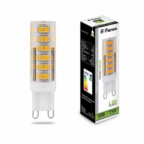 Лампа светодиодная LB-433 (7W) 230V G9 4000K 16x60mm | 25767 | FERON