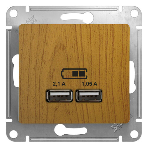 Glossa Дерево Дуб USB Розетка, 5В/2100мА, 2х5В/1050мА, механизм | GSL000533 | SE