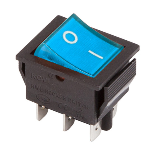 Выключатель клавишный 250V 15А (6с) ON-ON синий с подсветкой | 36-2351 | REXANT