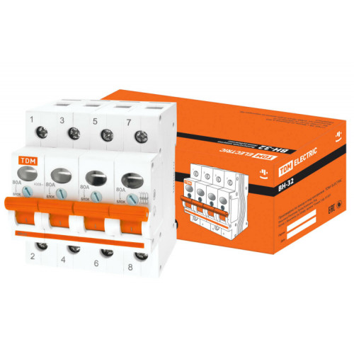 Выключатель нагрузки модульный (мини-рубильник) ВН-32 4P 80A | SQ0211-0038 | TDM