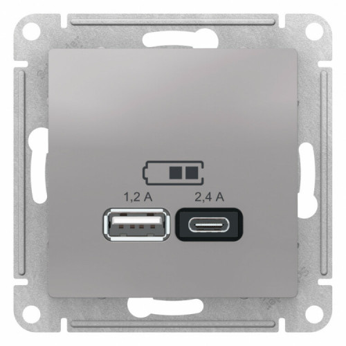 ATLASDESIGN Алюминий USB РОЗЕТКА A+С, 5В/2,4А, 2х5В/1,2А, механизм | ATN000339 | SE