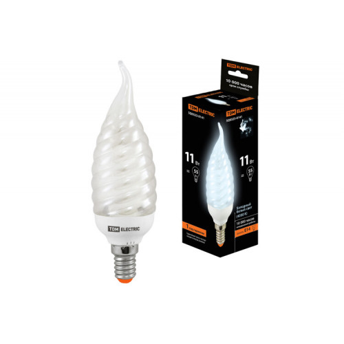 Лампа энергосберегающая КЛЛ 11Вт E14 840 cвеча витая на ветру СTW (mini) | SQ0323-0141 | TDM