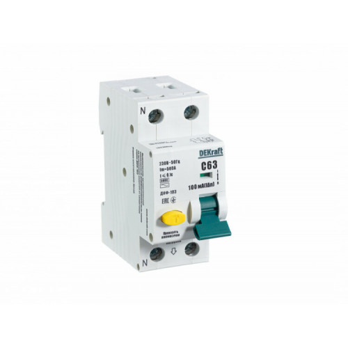 Автоматический выключатель дифференциального тока АВДТ 1Р+N 63А 100мА тип A х-ка С ДИФ-103 6кА | 16236DEK | DEKraft