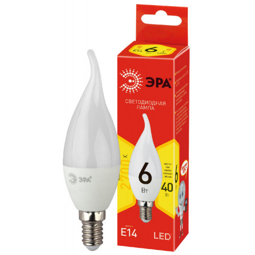 Лампа светодиодная RED LINE ECO LED BXS-6W-827-E14 E14 / Е14 6Вт свеча на ветру теплый белый свет | Б0040881 | ЭРА