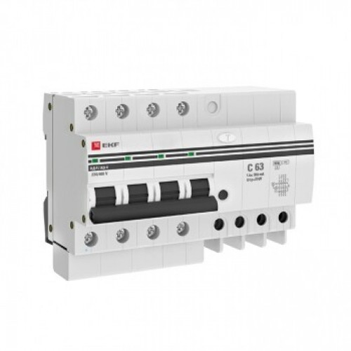 Выключатель автоматический дифференциального тока АД-4 63А/300мА (характеристика C, AC, электронный, защита 270В) 6кА PROxima | DA4-6-63-300-pro | EKF