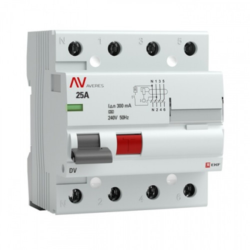Выключатель дифференциальный (УЗО) DV 4п 25А 300мА тип A AVERES | rccb-4-25-300-a-av | EKF