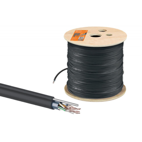 Кабель витая пара F/UTP Cat 5e 4х2х24AWG (305м) solid, PE для наружн. прокл., чёрный, трос 1,2мм | SQ0107-0108 | TDM