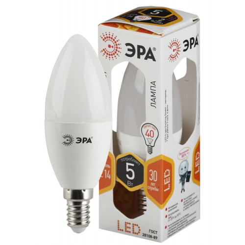 Лампа светодиодная LED 5Вт E14 220В 2700К smd B35 свеча | Б0018871 | ЭРА