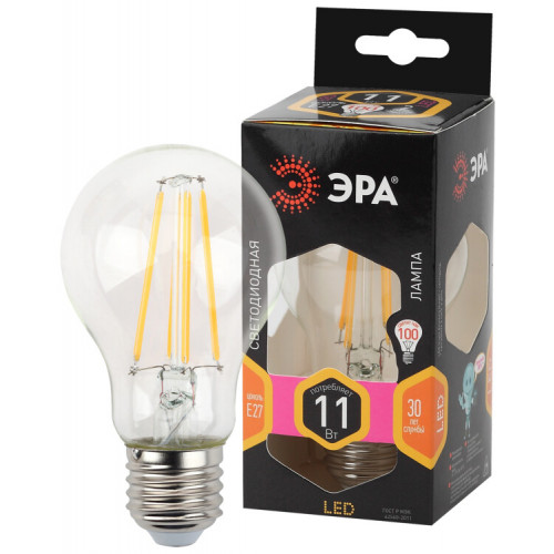 Лампа светодиодная F-LED A60-11W-827-E27 (филамент, груша, 11Вт, тепл, Е27) | Б0035025 | ЭРА