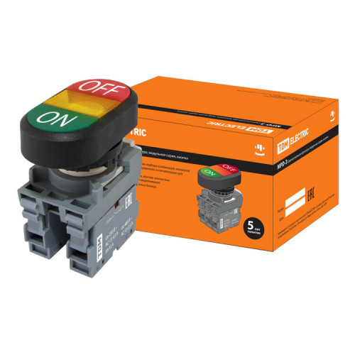Кнопка двойная MPD3-11Y (зеленая/красная) (LED) в сборе d22мм/220В (ON/OFF) линза желтая | SQ0747-0052 | TDM