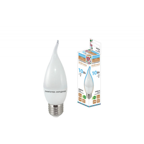 Лампа светодиодная WFС37-10 Вт-230 В -6500 К–E27 (свеча на ветру) Народная | SQ0340-1603 | TDM