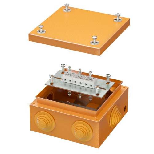 Коробка распределительная стальная FS с кабельными вводами и клеммниками,IP55,150х150х80мм,6р, 450V,6A, 4мм.кв. | FSB31604 | DKC