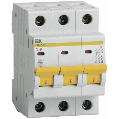 Выключатель автоматический трехполюсный ВА47-29 16А C 4,5кА | MVA20-3-016-C | IEK