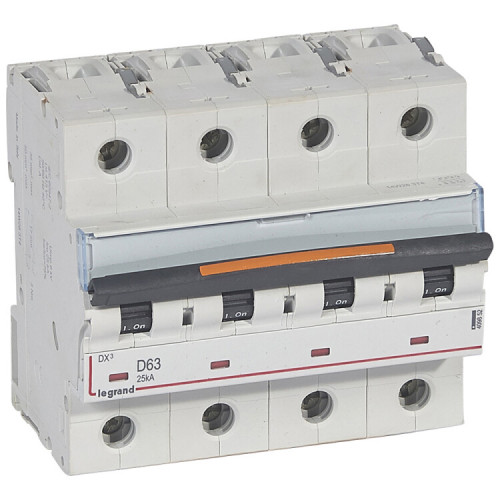 Выключатель автоматический четырехполюсный DX3 63А D 25кА (6 мод) | 409852 | Legrand