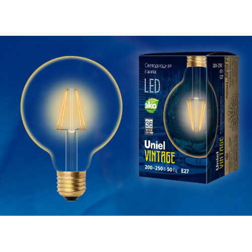 Лампа светодиодная LED-G95-6W/GOLDEN/E27 GLV21GO LED Vintage. «шар», золотистая колба | UL-00002359 | Uniel