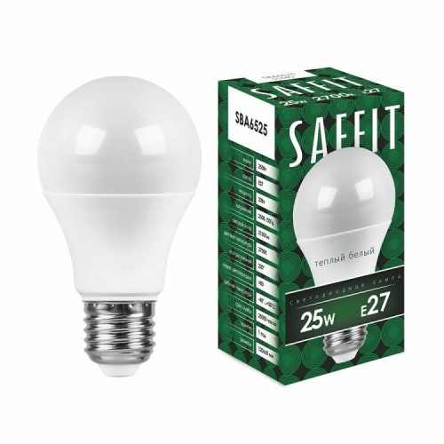 Лампа светодиодная SBA6525 25W 2700K 230V E27 A65 | 55087 | SAFFIT