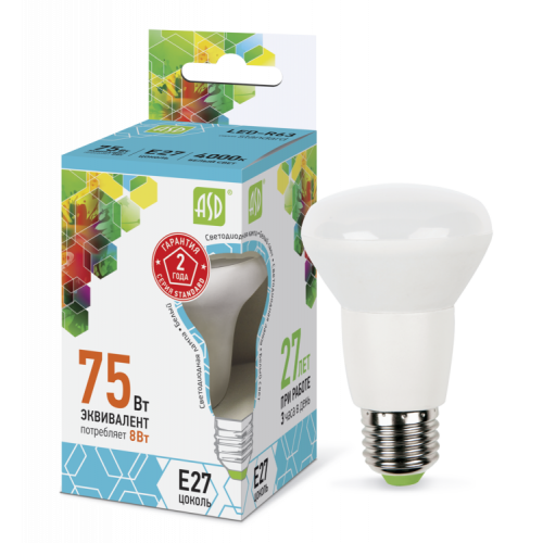 Лампа светодиодная LED-R63-standard 8Вт 230В Е27 4000К 720Лм | 4690612001593 | ASD