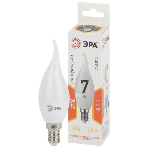 Лампа светодиодная LED BXS-7W-827-E14 Лампы СВЕТОДИОДНЫЕ СТАНДАРТ ЭРА (диод, свеча на ветру, 7Вт, тепл, E14) | Б0028482 | ЭРА