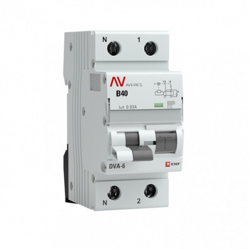 Выключатель автоматический дифференциального тока DVA-6 1п+N 40А B 30мА тип AC AVERES | rcbo6-1pn-40B-30-ac-av | EKF