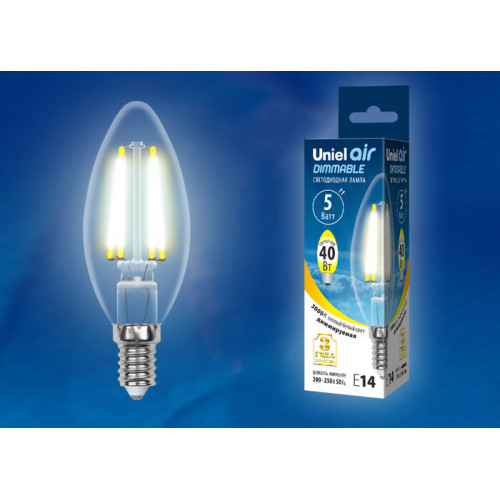 Лампа светодиодная LED-C35-5W/WW/E14/CL/DIM GLA01TR LED диммируемая. 