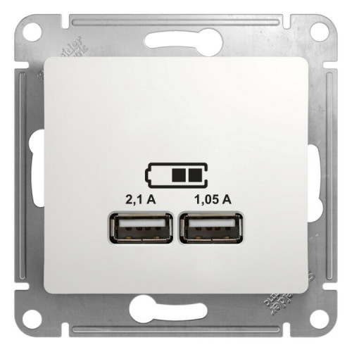 Glossa Белый USB Розетка, 5В/2100мА, 2х5В/1050мА, механизм | GSL000133 | Schneider Electric