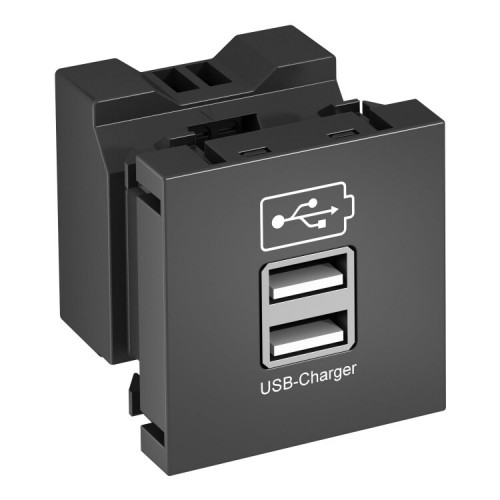 Розетка USB тип А двойная (2х0,6А или 1х1,2А) 1 модуль Modul45, 45х45 мм, черная | 6105302 | OBO Bettermann