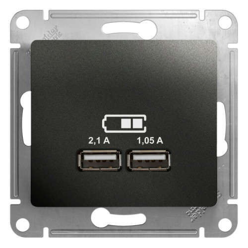 Glossa Антрацит USB Розетка,5В/2100мА, 2х5В/1050мА, механизм | GSL000733 | SE