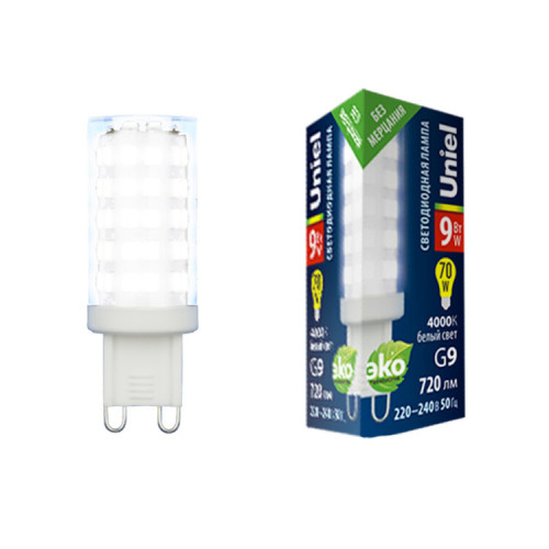 Лампа светодиодная LED-JCD-9W/4000K/G9/CL GLZ09TR LED, прозр 4000К | UL-00006489 | Uniel