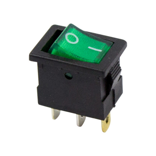Выключатель клавишный 12V 15А (3с) ON-OFF зеленый с подсветкой Mini | 36-2173 | REXANT