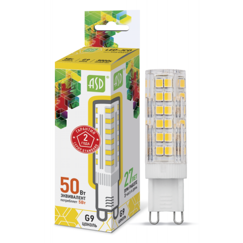 Лампа светодиодная LED-JCD-standard 5Вт 230В G9 3000К 450Лм | 4690612004594 | ASD