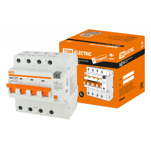 Выключатель автоматический дифференциального тока АД14 4Р 25А 300мА | SQ0204-0135 | TDM