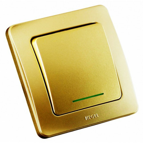 Выключатель скрытой установки, одноклавишный, с индикацией, с самовозвратом, цвет золото | ВС10-332-07 | HEGEL