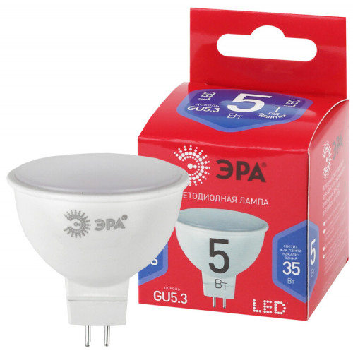 Лампа светодиодная ЭКО LED MR16-5W-865-GU5.3 R (диод, софит, 5Вт, хол, GU5.3) | Б0045349 | ЭРА