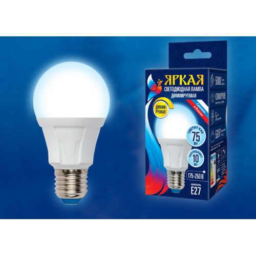 Лампа светодиодная LED-A60 10W/6500K/E27/FR/DIM PLP01WH LED, димм.. 